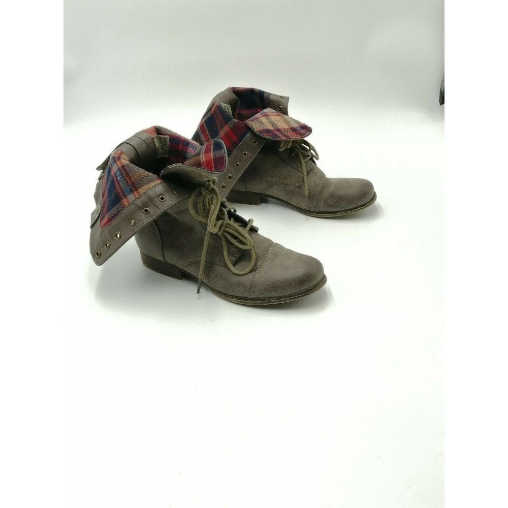 Madden Girl Grey Galeriaa Plaid Flannel Lined Combat Boots Women’s US 7M